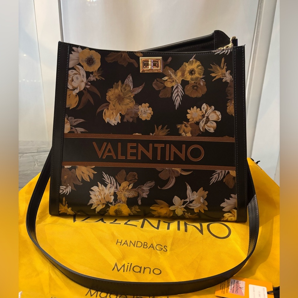 Valentino Floral Black and Gold Bag